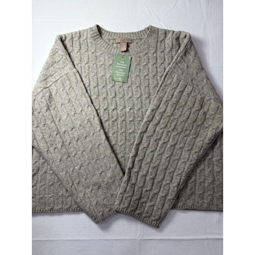 NWT H&M Oversized Cable Knit Sweater Taupe Beige Wool Blend Drop Shoulder Large